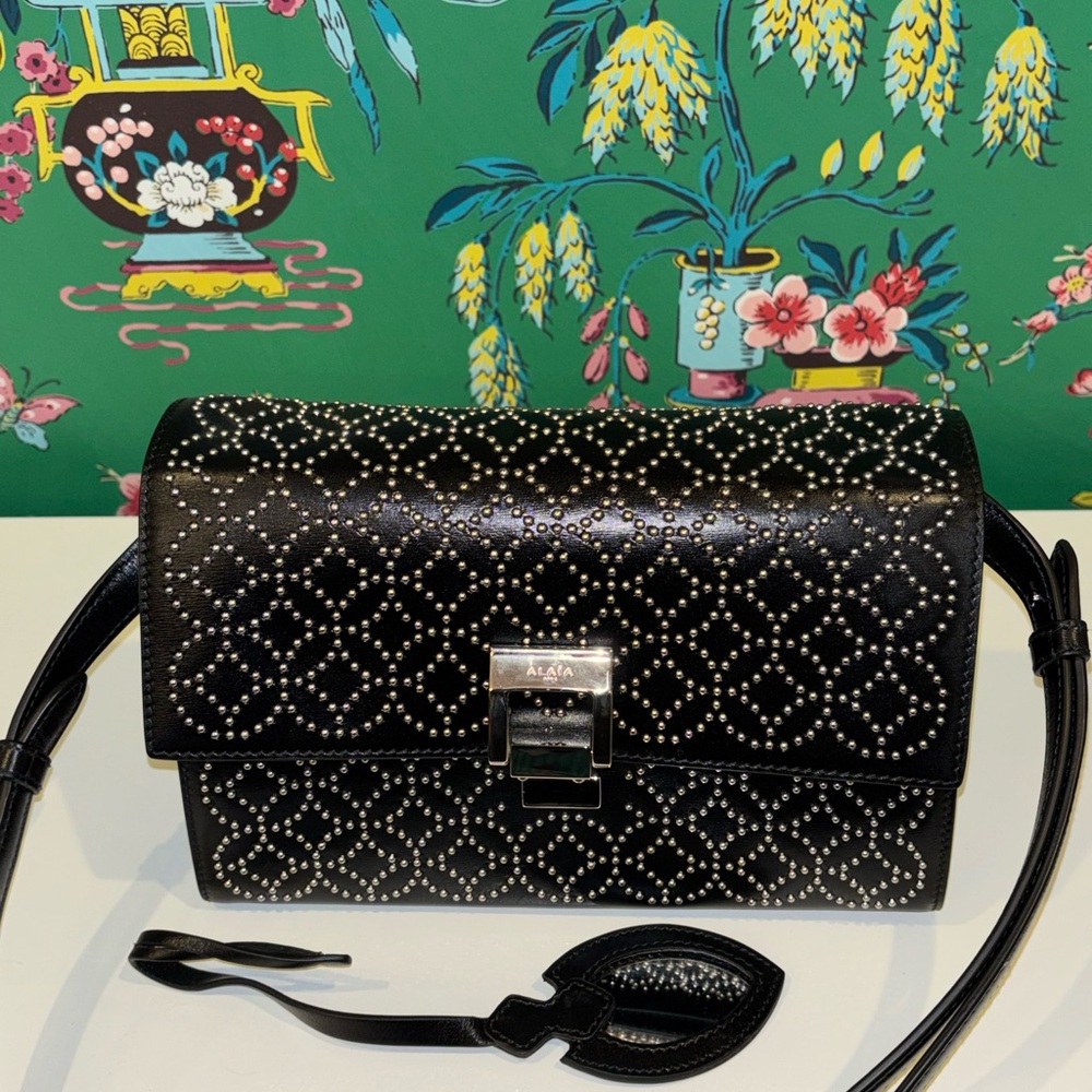 Alaia Black and Silver Studded Shoulder Bag